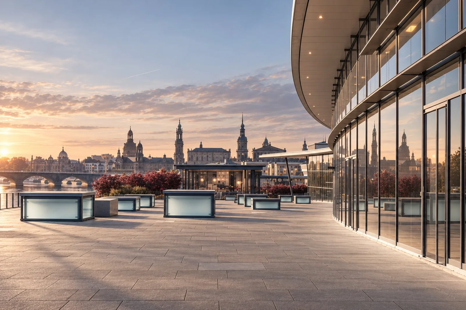 KI-Visualisierung: Blick auf die Dresdner Altstadt am Abend